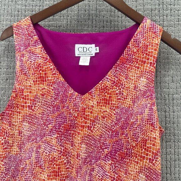 CDC Caren Desiree Company Maxi Dress 14 Orange Pink Sleeveless Lined Abstract - Picture 6 of 11
